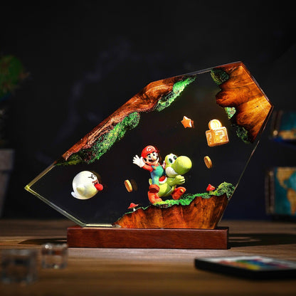 The Red Plumber & Green Dino: Adventure Resin Lamp
