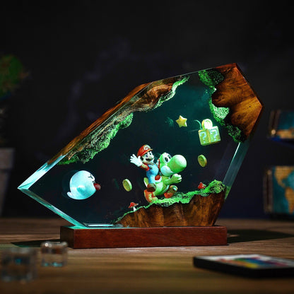 The Red Plumber & Green Dino: Adventure Resin Lamp
