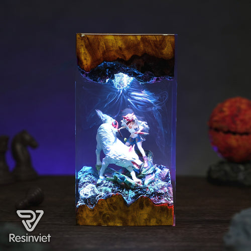 The Forest Goddess: White Wolf Spirit Resin Lamp