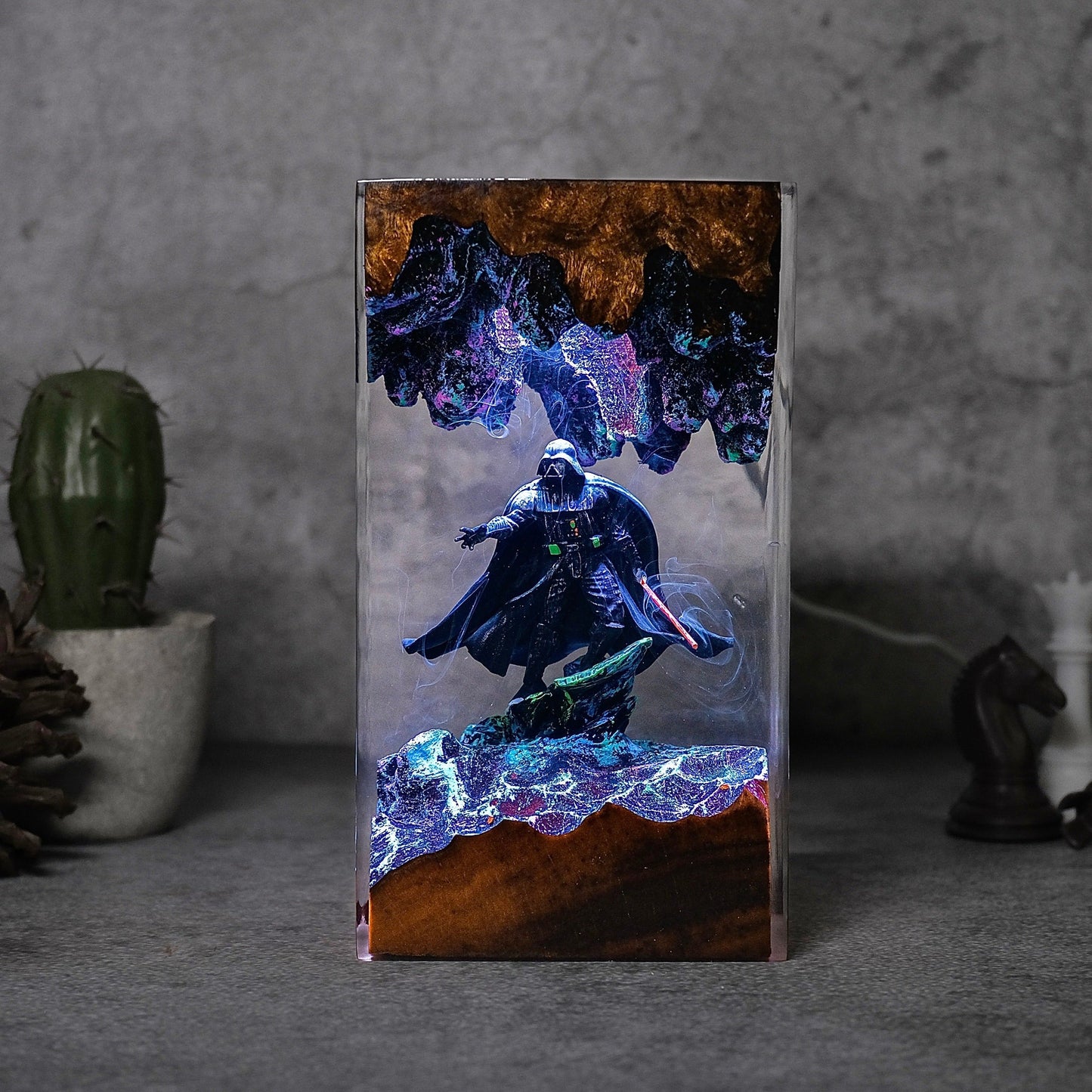 The Dark Sovereign: Obsidian Mask Resin Lamp